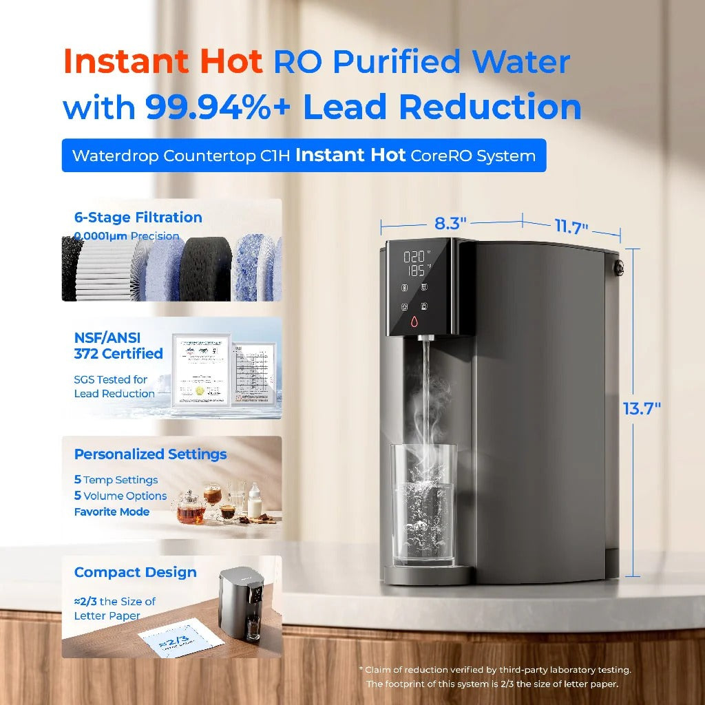Waterdrop C1H Countertop Instant Hot Water RO System – 6-Stage Filtration, 3-Second Heat, Smart Touch