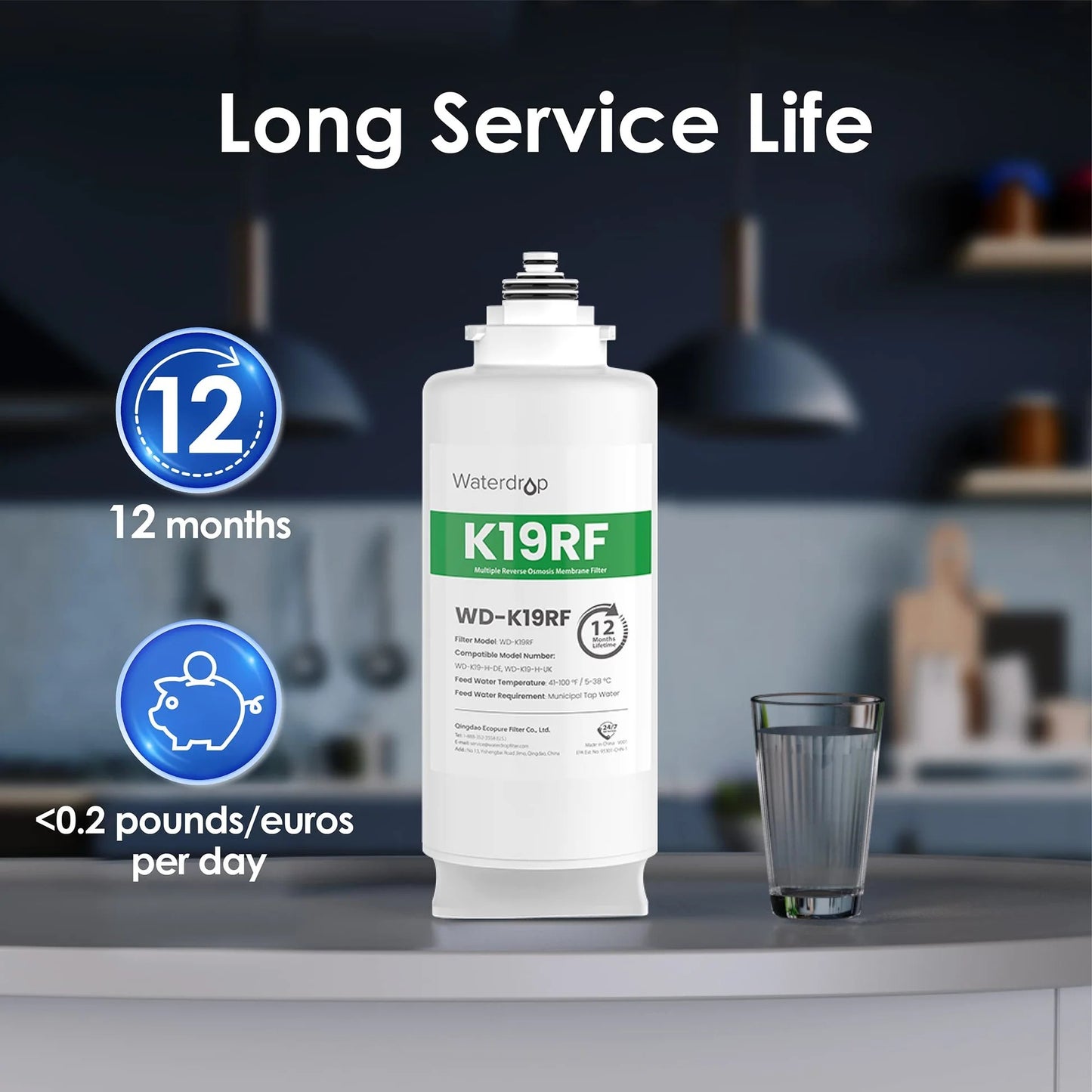 Waterdrop WD-K19RF 5-in-1 RO Replacement Filter | 12-Month / 1,000 Gallon Lifespan