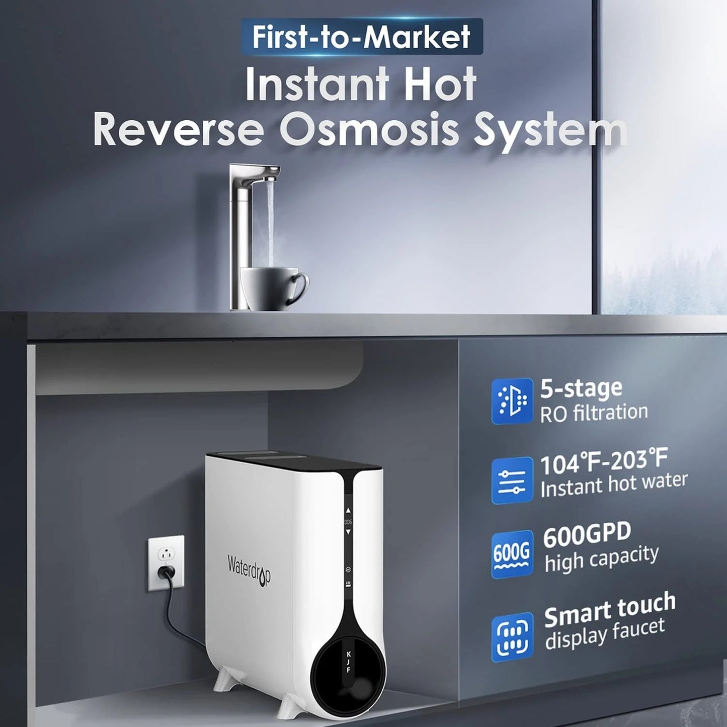 Waterdrop K6 Reverse Osmosis Instant Hot Water Dispenser – Tankless, 600 GPD, Smart Faucet