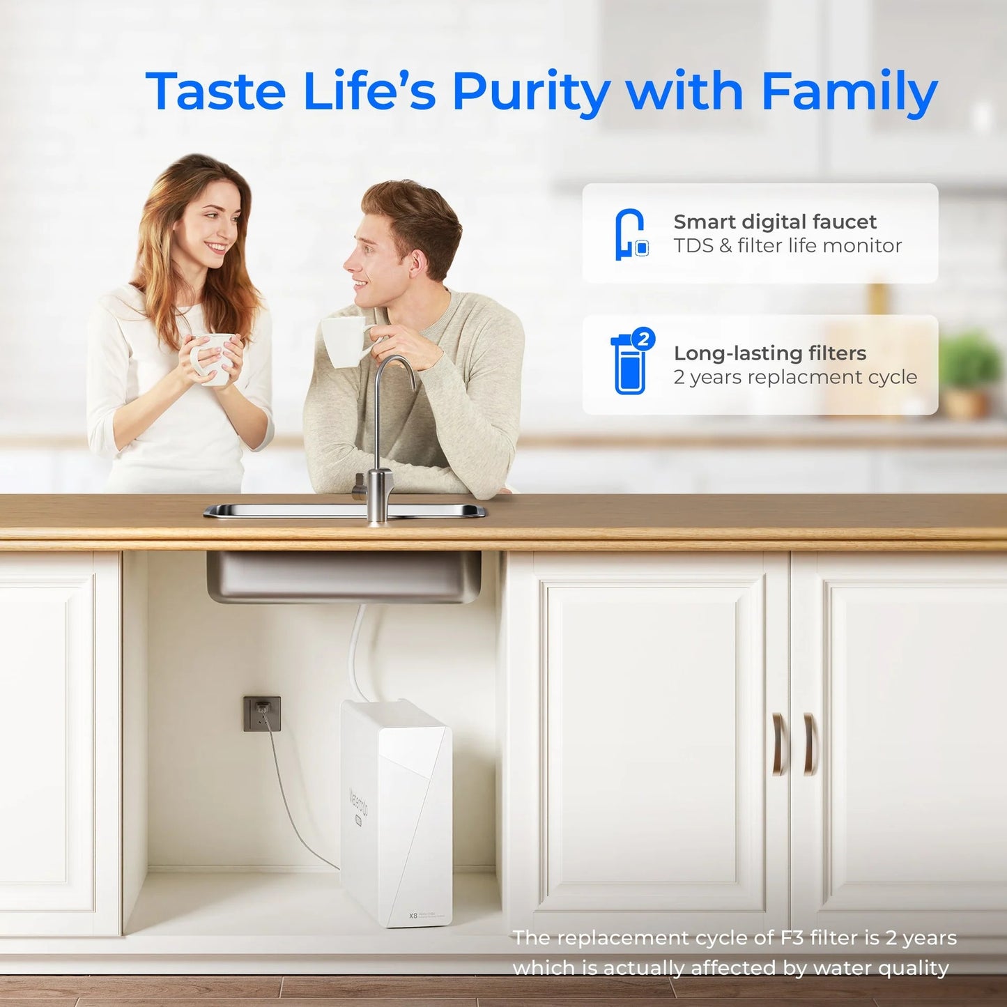 Waterdrop X8 Undersink RO System – 800 GPD, 9-Stage Filtration, Smart Faucet