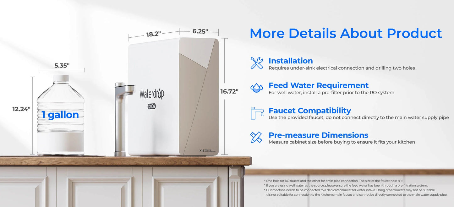 Waterdrop X12 Undersink RO System – 1200 GPD, 11-Stage, Alkaline Water, Smart Faucet