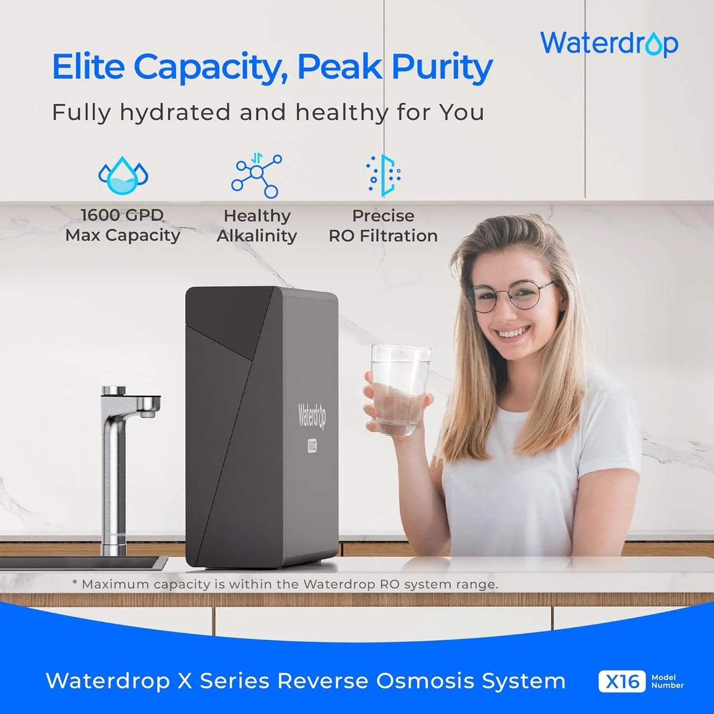 Waterdrop X16 Tankless Undersink RO System – 1600 GPD, 11-Stage Filtration, Alkaline & UV