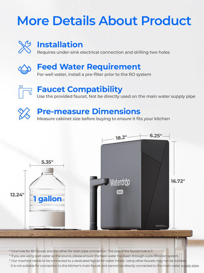 Waterdrop X16 Tankless Undersink RO System – 1600 GPD, 11-Stage Filtration, Alkaline & UV