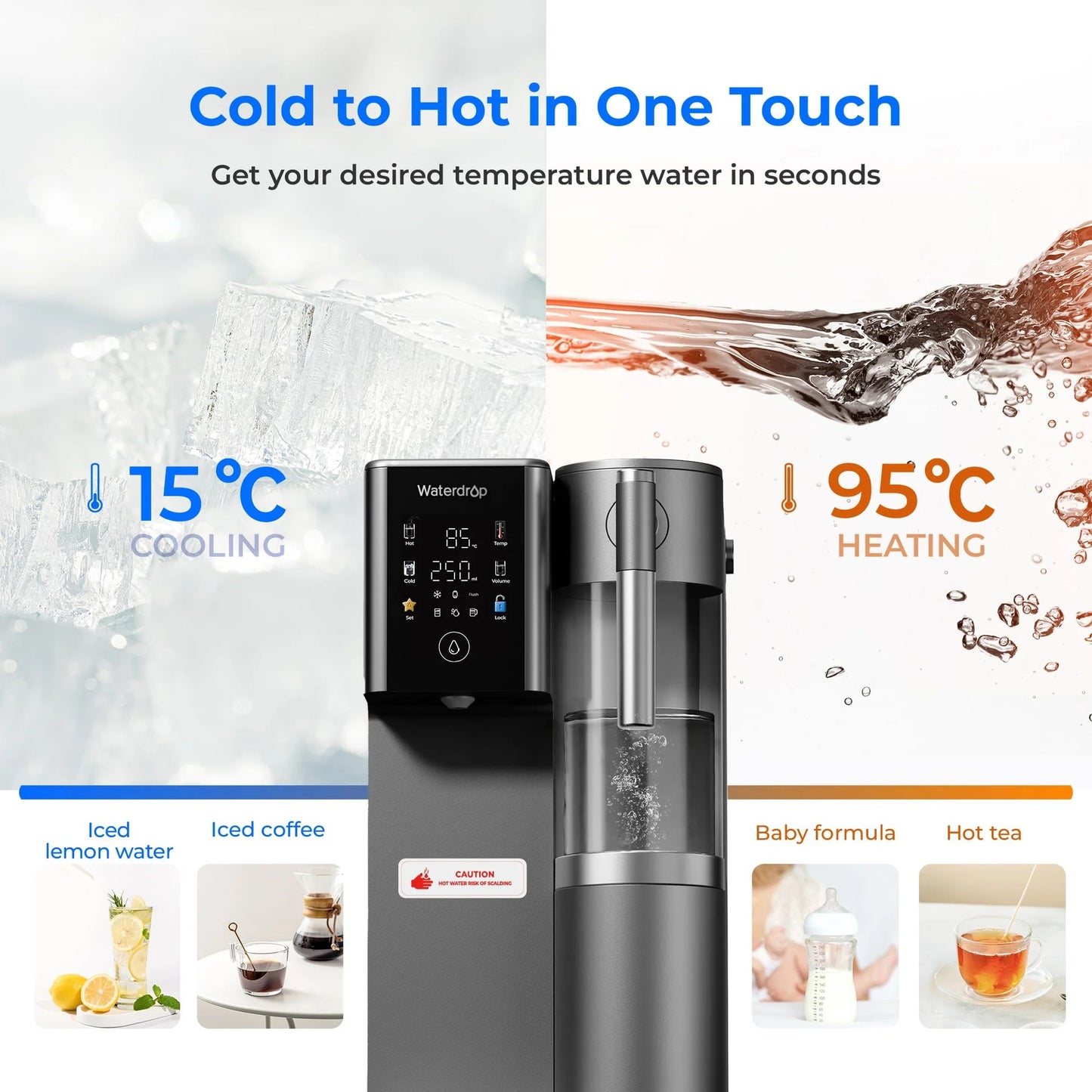 Waterdrop A2 Reverse Osmosis Hot & Cold Water Dispenser – Instant Pure Water for Home & Office